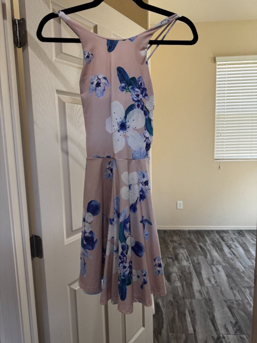POPFLEX Pink Floral Halter Skater Dress with Blue Floral Accents - Picture 2 of 3